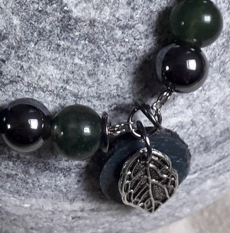 bracelet agate mousse et hématite 8 mm 