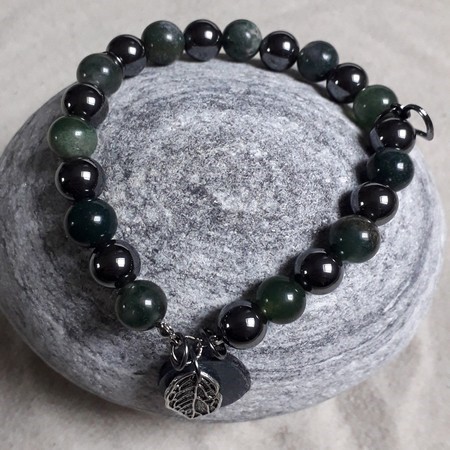 Bracelet agate mousse et hématite 8 mm