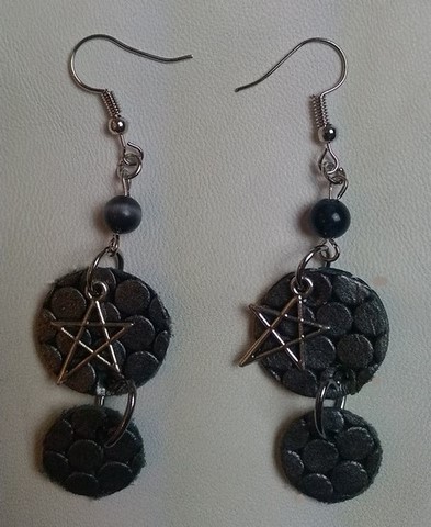 Boucles d'oreilles en cuir véritable, jade noire