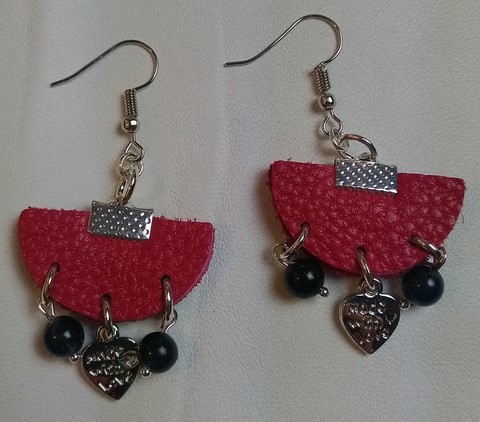 boucles d'oreilles cuir véritable rouge 