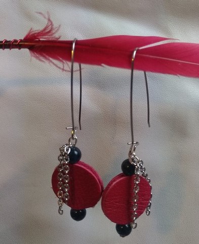 boucles d'oreilles cuir et pierres naturelles 