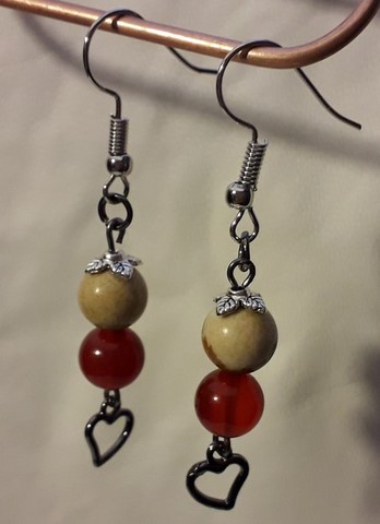 boucles d'oreilles 2 perles hématite et jaspe