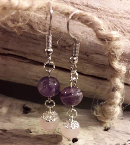 boucles d'oreilles en quartz rose véritable  