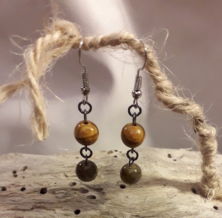 boucles d'oreilles  jaspe paysage et labradorite