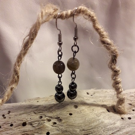 boucles d'oreilles 2 perles hématite et labradorite