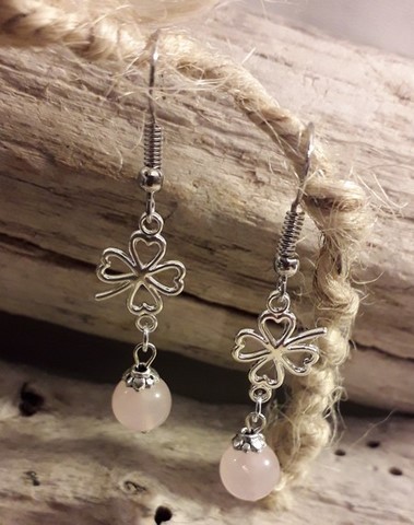 boucles d'oreilles en quartz rose véritable  