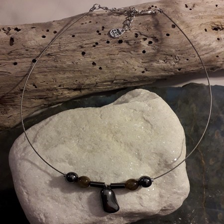 Collier cable hématite et labradorite 