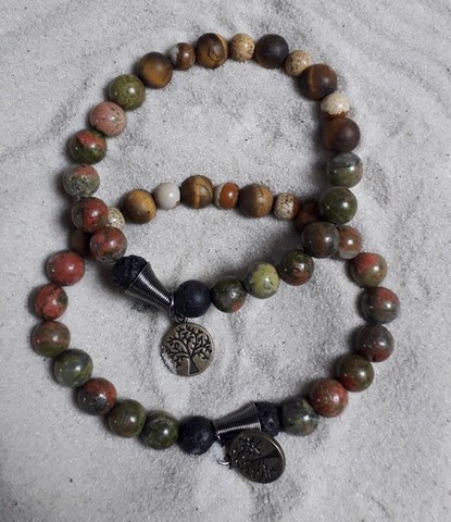 Bracelet  unakite et oeil de tigre   8  mm