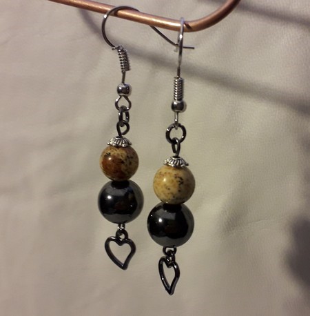 boucles d'oreilles 2 perles hématite et jaspe