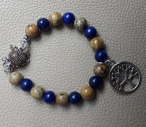 bracelet en perles naturelles lapis lazuli et jaspe paysage Bracelet en perles lapis lazuli et jaspe paysge