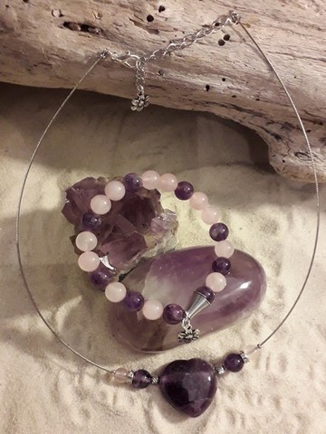 boucles d'oreilles en améthyste et quartz rose véritable  