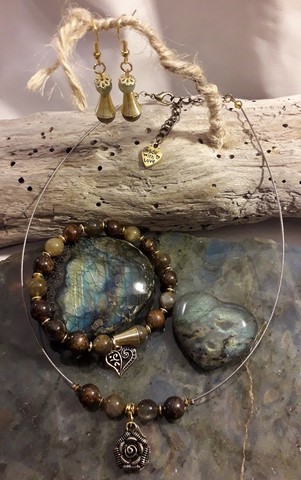 boucles d'oreilles  labradorite et bronzite