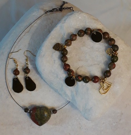 Parure complète en unakite et cuir 