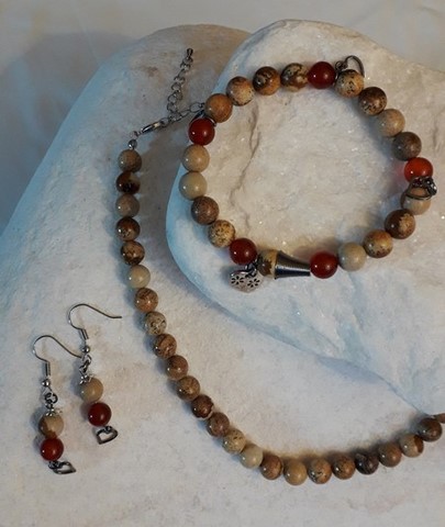 boucles d'oreilles en jaspe paysage et agate rouge