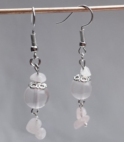 boucles d'oreilles en quartz rose véritable  