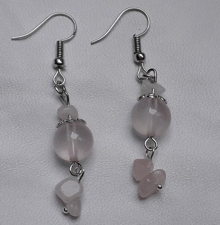 boucles d'oreilles en quartz rose véritable  