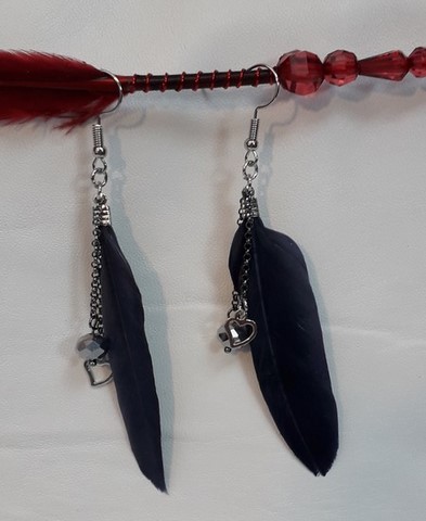 boucles d'oreilles avec plume noire