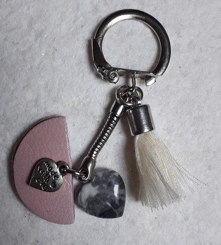 Porte clefs cuir et pierres naturelles 