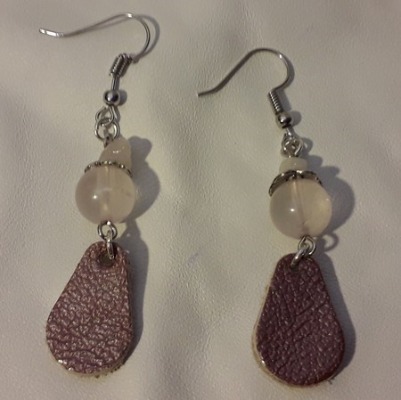 boucles d'oreilles en quartz rose véritable  