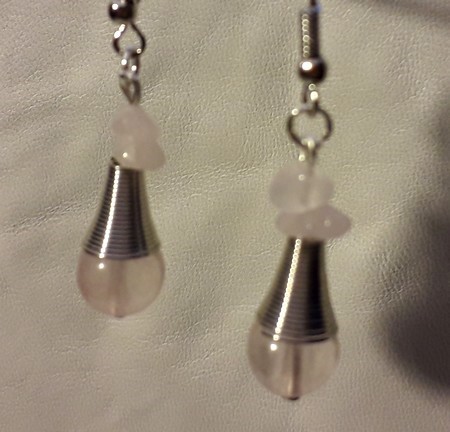 boucles d'oreilles en quartz rose véritable  