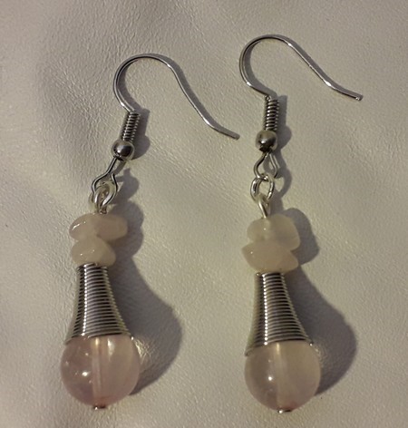 boucles d'oreilles en quartz rose véritable  