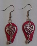 boucles d'oreilles en cuir, coeur en métal 