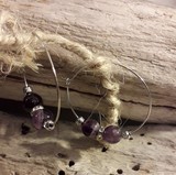 boucles d'oreilles pendentifs demi-lune en cuir  en améthyste
