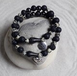 Bracelet en duo  jaspe dalmatien et lave 8 mm