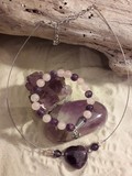 boucles d'oreilles en améthyste et quartz rose véritable  
