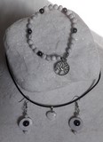 Parure en howlite boucles d'oreilles, pendentif, bracelet 